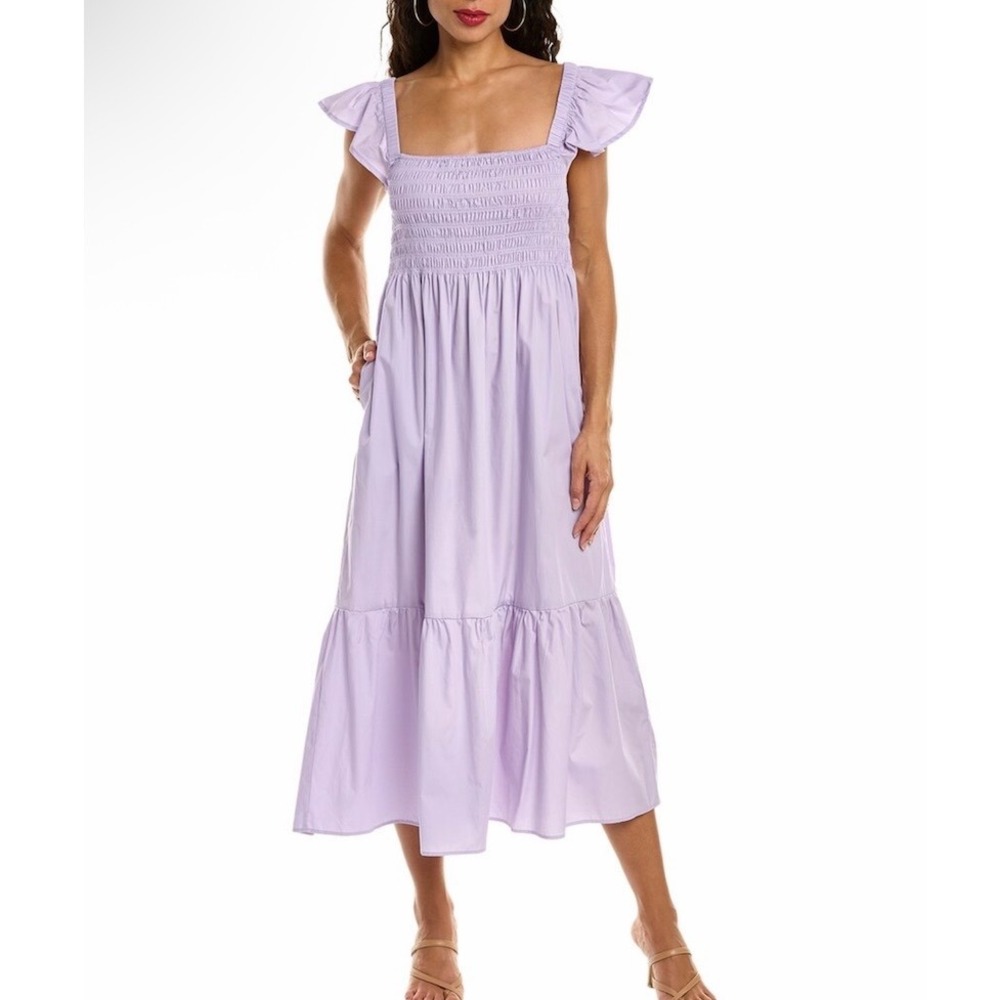 NWT O.P.T Lavender Tuscany Tiered Ruffle Smocked Flutter Sleeve Cotton Dress XS
